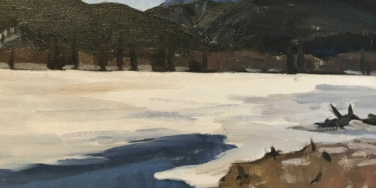 Banff oil on Canvas by Catharine Robb Whyte of Beaver Lodge, Vermillion Lake