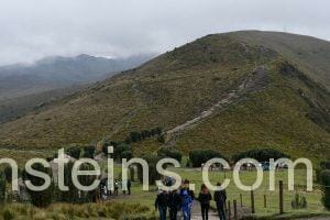 Quito TeleferiQo Trail- View of Food tent, horses, and path up mountain