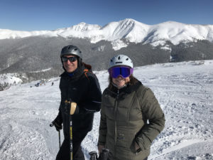 Sandy and ira Bornstein skiing on Snowmass Mountain