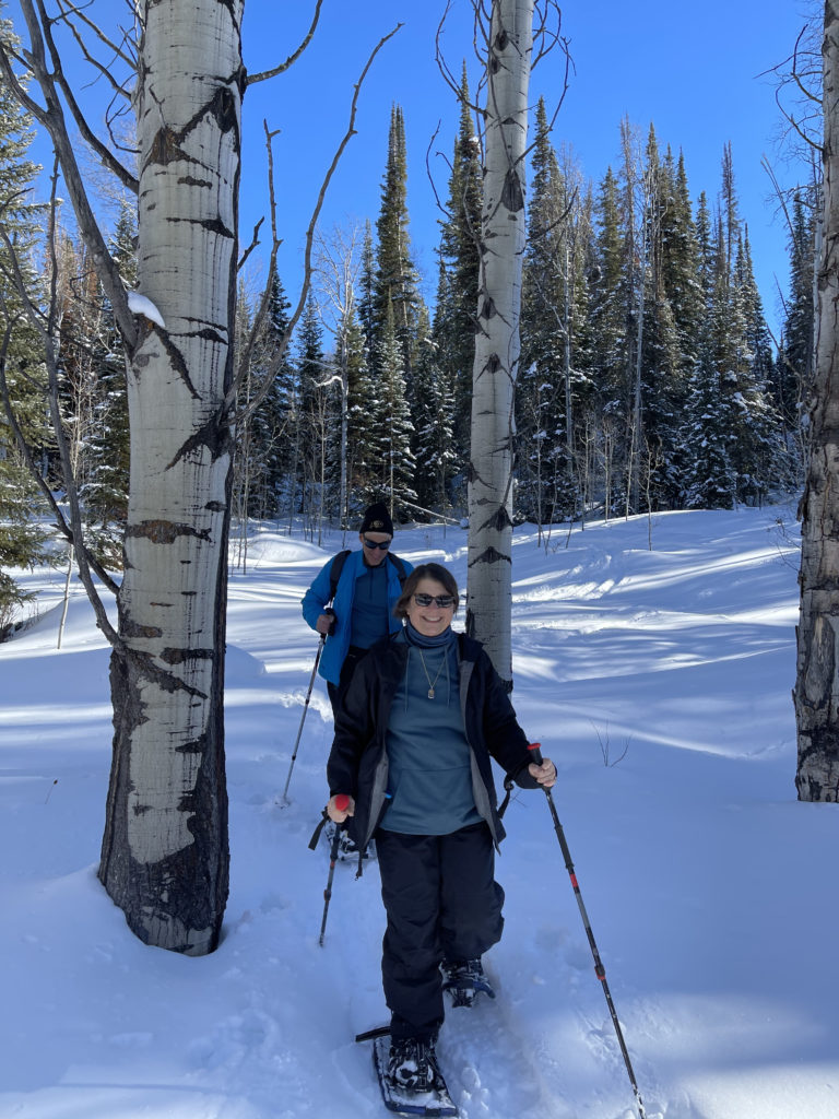 Sandy and Ira Snowshoeing at Vista Verde Guest Ranch in Colorado