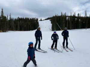 Sandy and Ira skiing with our son, Josh and our grandson Avi